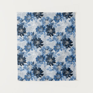 Hellblaue, dunkelblaue Blume auf hellgrau Wandteppich
