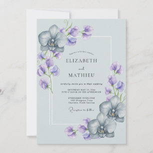 Hellblaue elegante Orchideen-Hochzeit Einladung