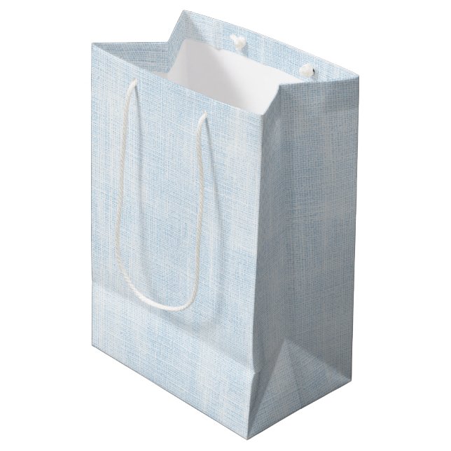 Hellblaue Faux-Linene Hochzeitsdusche Mittlere Geschenktüte (Vorderseite Schrägansicht)