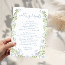 Hellblaue florale Boho-Chic-Hochzeits-Detailkarten Begleitkarte