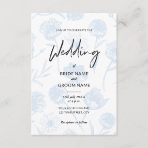 Hellblaue Florale Elegante Illustrations-Hochzeit Einladung