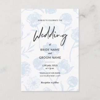 Hellblaue Florale Elegante Illustrations-Hochzeit Einladung