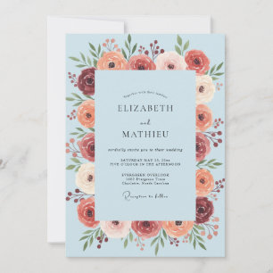 Hellblaue florale Hochzeit Einladung