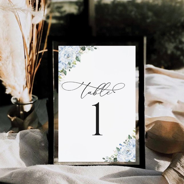 Hellblaue florale Hochzeitstisch-Nummernkarte (Von Creator hochgeladen)