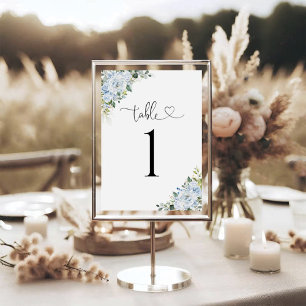 Hellblaue florale Hochzeitstisch-Nummernkarte