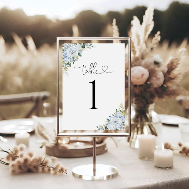 Hellblaue florale Hochzeitstisch-Nummernkarte (Von Creator hochgeladen)