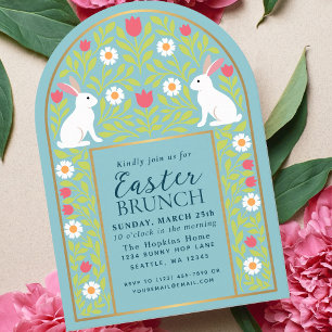 Hellblaue Folk Art Osterbrunch-Torbogen-Einladung Einladung