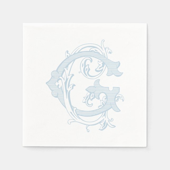 Hellblaue "G" Monogramm Cocktailservietten Serviette (Vorderseite)