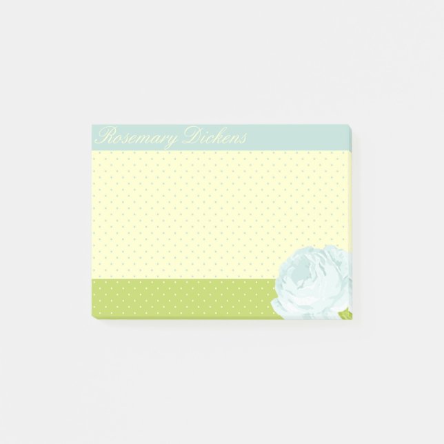 Hellblaue gelbes Grün-Punkte und Rose Post-it Klebezettel (Vorderseite)