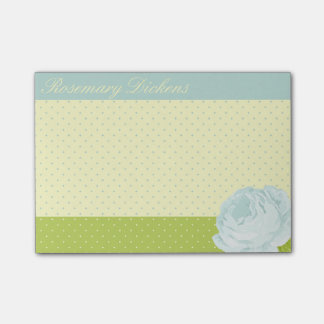 Hellblaue gelbes Grün-Punkte und Rose Post-it Klebezettel