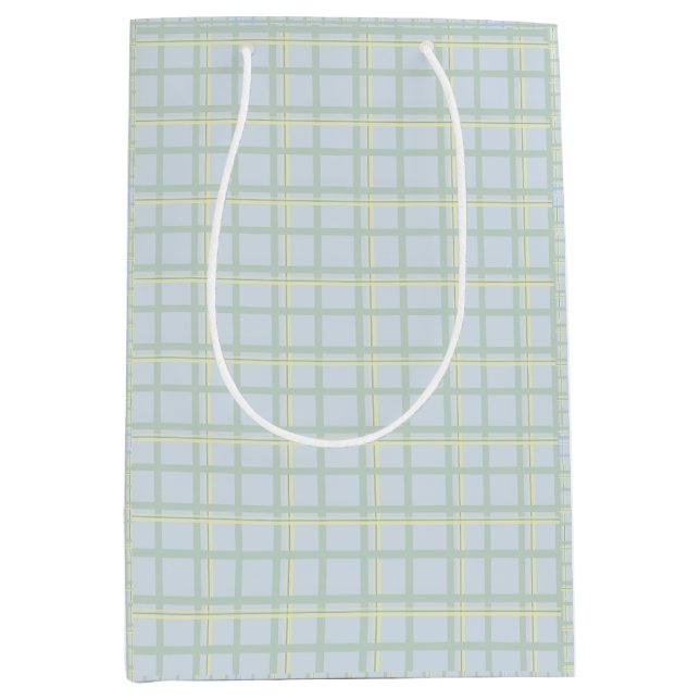Hellblaue Geschenktasche mit Karomuster | Modern M Mittlere Geschenktüte (Vorderseite)