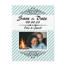 Hellblaue, gestreifte Save the Date Postkarte