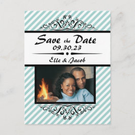 Hellblaue, gestreifte Save the Date Postkarte