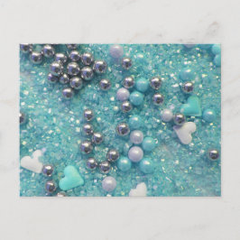 Hellblaue Glitzern und Liebe Herz Postkarte