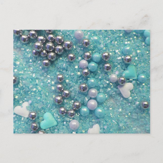 Hellblaue Glitzern und Liebe Herz Postkarte (Vorderseite)