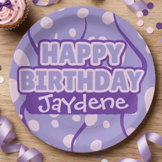 Hellblaue Happy Birthday-Platte mit Namen Pappteller