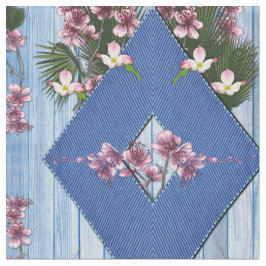 Hellblaue Holzstruktur, blaue Ribbing und Blume Stoff