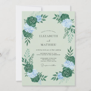Hellblaue Hortensien Eukalyptus Hochzeit Einladung