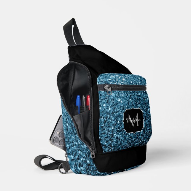 Hellblaue Imitate Glitzer Glitzern Black Monogram Crossbody Bag (Offen)