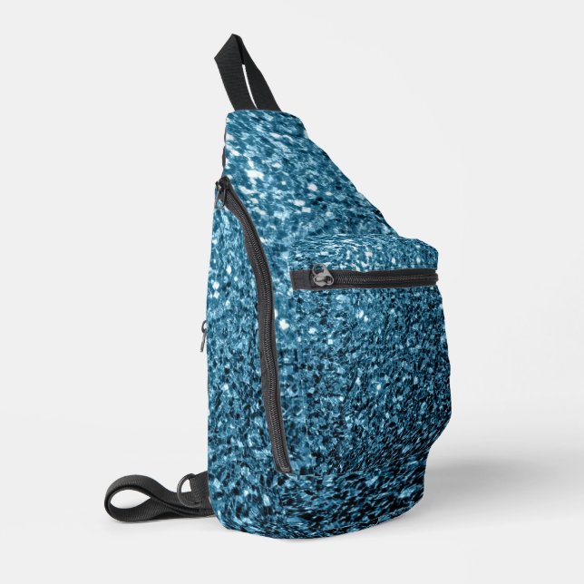Hellblaue Imitate Glitzer Glitzern Crossbody Bag (Linke Seite)