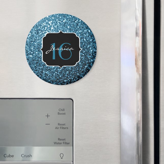 Hellblaue Imitate Glitzer Glitzern Sweet 16 Magnet (In Situ (Kühlschrank))