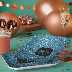 Hellblaue Imitate Glitzer Glitzern Sweet 16 Pappteller