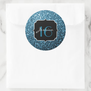 Hellblaue Imitate Glitzer Glitzern Sweet 16 Runder Aufkleber