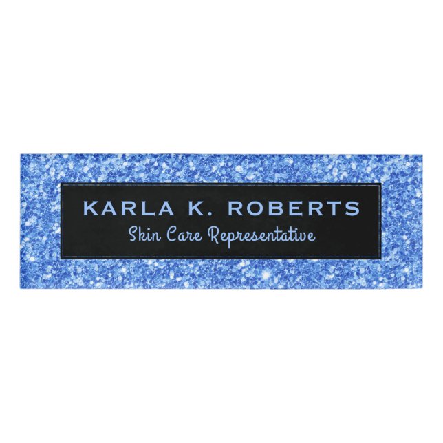 Hellblaue Imitate Glitzer- und Schwarz-Text-Hinter Namenschild (Vorderseite)