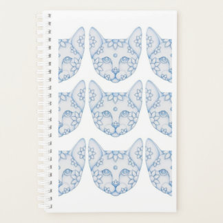 HELLBLAUE KATZE MIT BLUMEN PLANER NOTIZBUCH