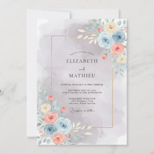 Hellblaue künstlerische Aquarell-Hochzeit Einladung