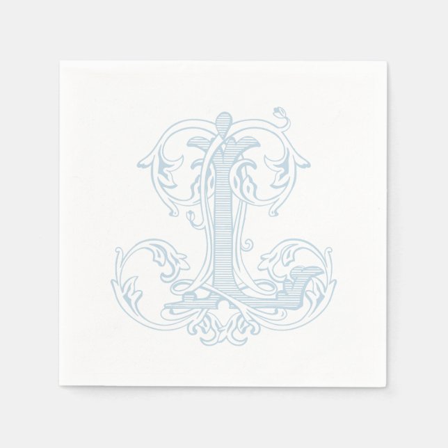Hellblaue "L" Monogramm Cocktailservietten Serviette (Vorderseite)