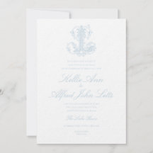 Hellblaue "L" Monogramm Hochzeitseinladung