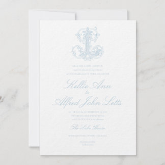 Hellblaue "L" Monogramm Hochzeitseinladung Einladung