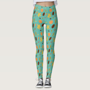 Hellblaue Leggings mit Blattdruck   Frauenmode