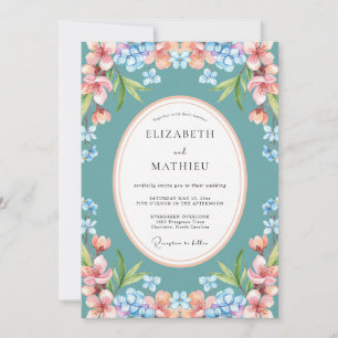 Hellblaue leuchtend botanische Hochzeit Einladung