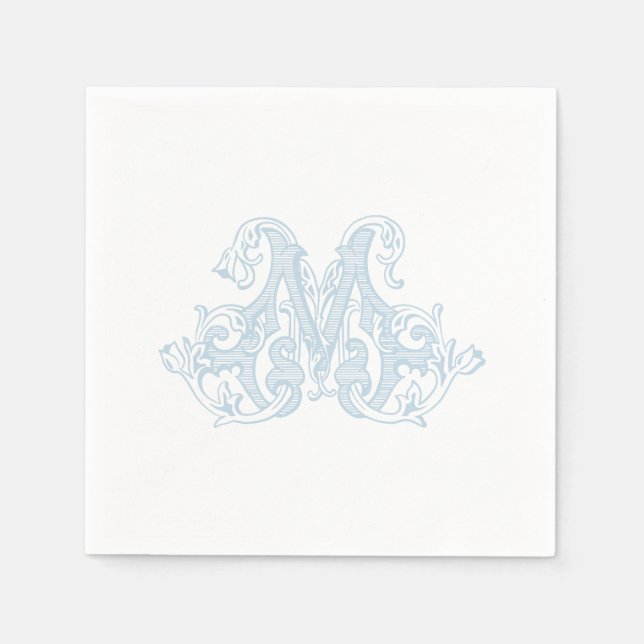 Hellblaue "M" Monogramm-Cocktailservietten Serviette (Vorderseite)