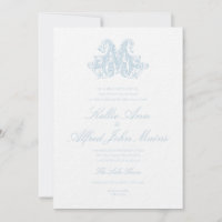 Hellblaue "M" Monogramm Hochzeitseinladung