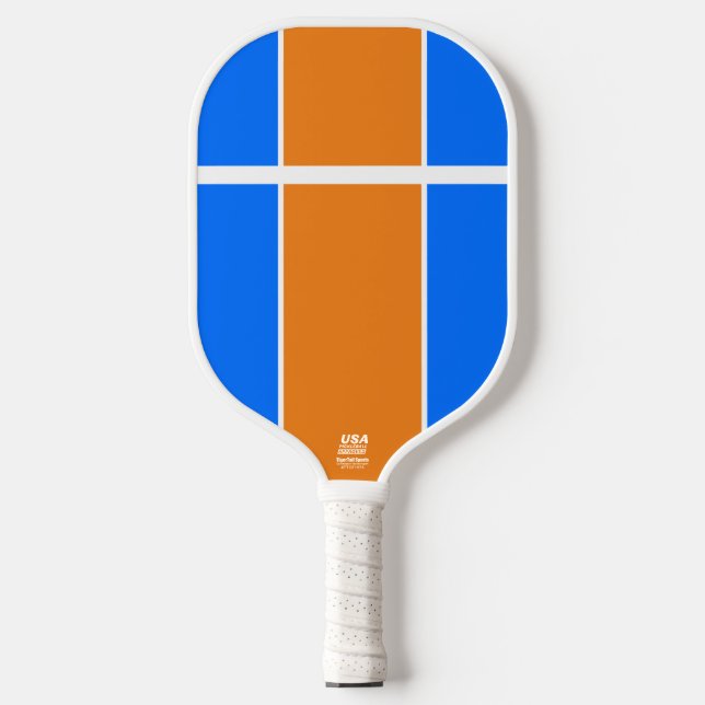 Hellblaue Mandarine Orangefarbene Streifen Pickleball Schläger (Vorderseite)