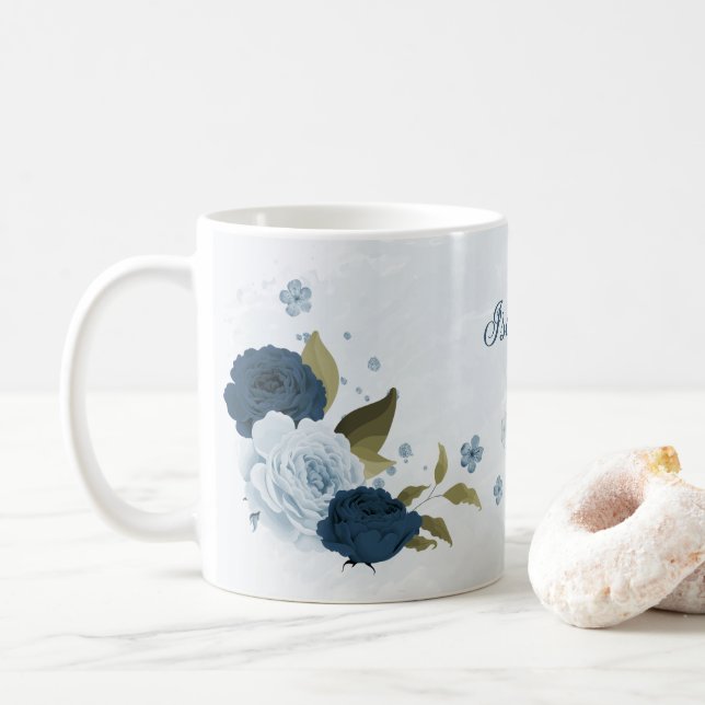 hellblaue Marineblumen  Kaffeetasse (Mit Donut)
