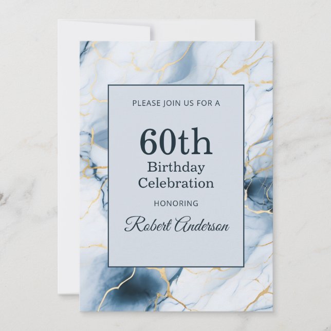 Hellblaue Marmor 60. Geburtstag Einladung (Vorderseite)