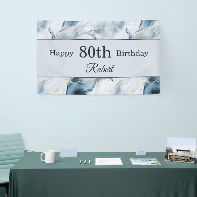 Hellblaue Marmor 80. Geburtstag Banner (Messeveranstaltung)