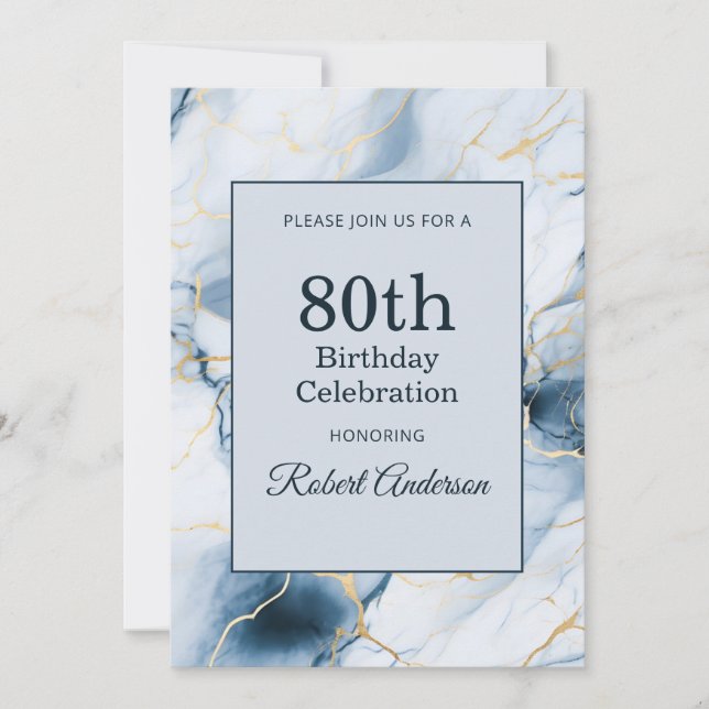 Hellblaue Marmor 80. Geburtstag Einladung (Vorderseite)