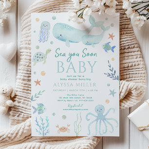 Hellblaue Meer Sie bald unter dem Meer Baby Shower Einladung