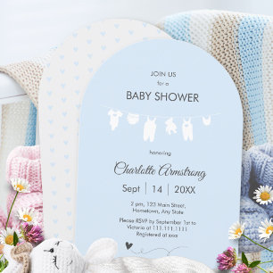 Hellblaue minimalistische Baby-Jungen-Party mit Bo Einladung