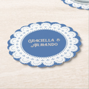 Hellblaue minimalistische Papier-Hochzeitsunterset Untersetzer
