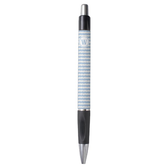 Hellblaue Monogramm-Kugelschreiber mit gewelltem S Kugelschreiber (Vorderseite Vertikal)