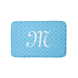 Hellblaue Monogramm Quatrefolienmuster Badematte