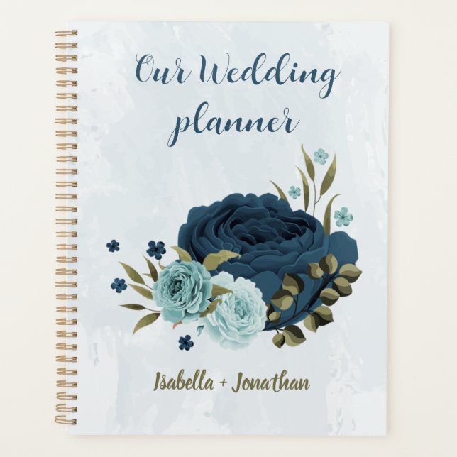 hellblaue Navy-Blumen Hochzeit Planer (Vorderseite)