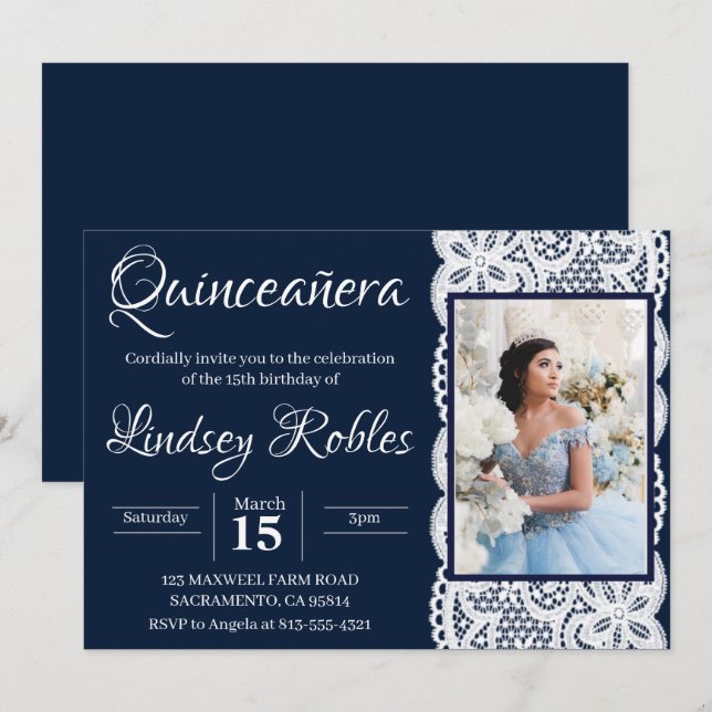 hellblaue Quinceanera Foto Einladungen (Vorne/Hinten)