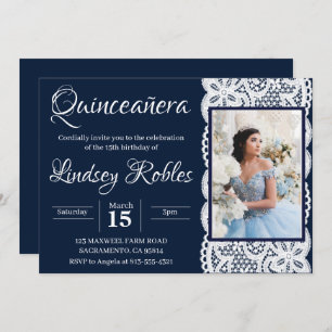 hellblaue Quinceanera Foto Einladungen